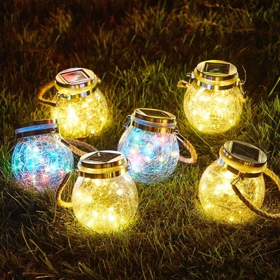 크래클 LED 태양광 조명 Patio Glass Hanging Lights 크리스마스 원하고 Mason Jar Lights